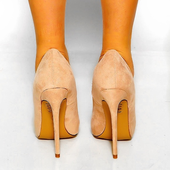 👡 TAN FAUX SUEDE POINTED TOE CLASSIC HIGH HEELS! - Picture 2 of 12